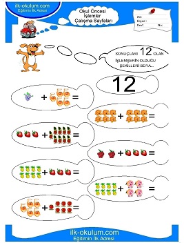 Çocuklar İçin toplam işlemi yaprak testleri 